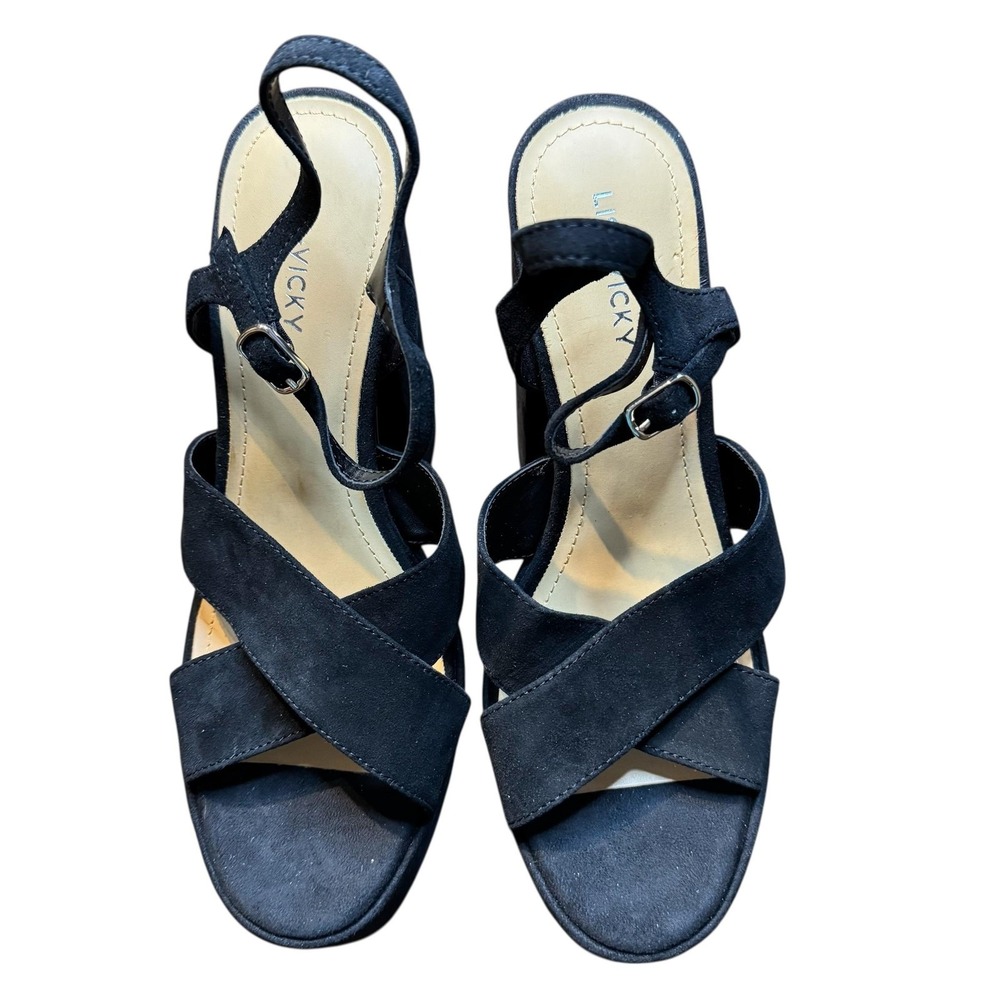 Lisa + Vicky Shoes Womens Size 9.5 Black Platform Block Heel Slingback Sandals